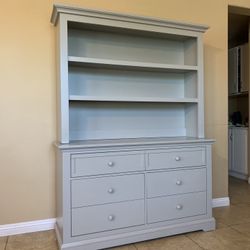 grey dresser with hutch Agnes Curved Edge Dresser, Dove Gray with Oak Top