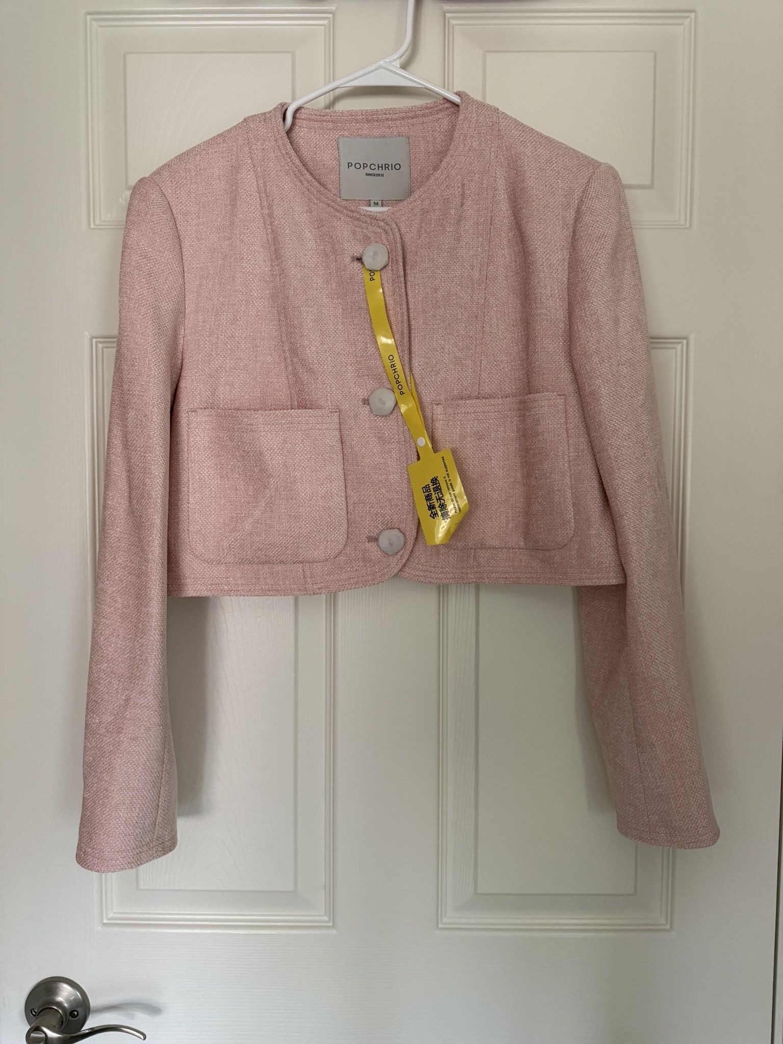 Popchrio women’s pink cropped long sleeve Jacket