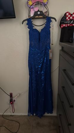 Dark Blue Sequence, Lace Corset, Mermaid Prom Dress