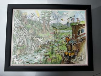 Gary Patterson Cabin Vintage Poster Art Weekend Warriors Garage Art Framed 4x4 Jeep Camping Bigfoot