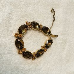  Schiaparelli  “Authentic” Bracelet Topaz/Amber RS/Gold Tone ~ Signed