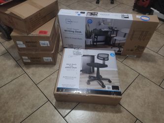 Brand New writing desk, office chair,2 sets of 2 nightstands,kitchen cart.