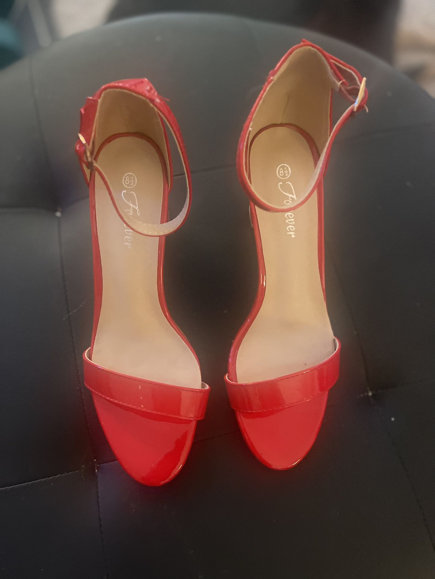 Red Mid Height Chunky Heels