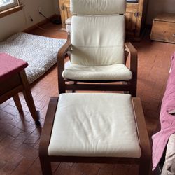 IKEA Cream Leather Rocker With Matching Ottoman 