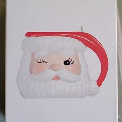 Adorable winking Santa Jolly Mug Hallmark Collectible