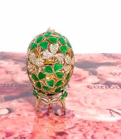 Exquisite Fabrege Style Egg Trinket Jewelry Box