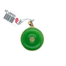 14kt Gold Round Green Jade Pendant Good Luck 5.63grams 153497 25