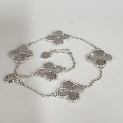 925 Sterling Silver Clover Flower Bracelet 7.5"