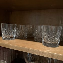 6pc Crystal Cut Glass Lowball Tumblers Heavy Base Bar Glasses