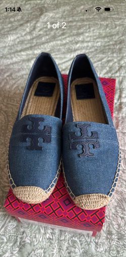 Tory Burch Weston Flat Espadrille Denim Size