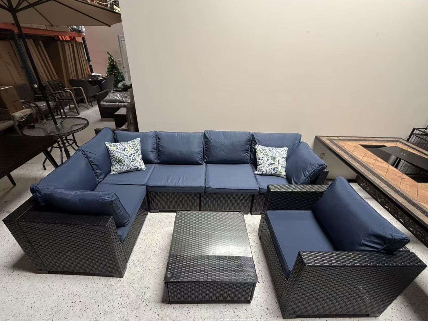 7 Piece Outdoor Sectional Sofa Set – Navy Blue Cushions – Wicker Patio Furniture,All Products : American Fashion Style Bags On Sale