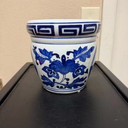 Blue and White Ceramic Planter Pot
