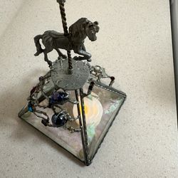 Pewter Vintage Horse Glass Triangle Box 