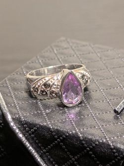💍💎✨925 Sterling Silver Marcasite Ring Purple CZ Stone SIZE 5✨💎