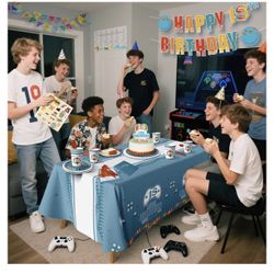 18th Birthday Party Supplies for Boys - 131Pcs Happy 18 Years Birthday Decorations Set, Includes Plates, Napkins, Tablecloth, Cups, Banner, Stickers, 