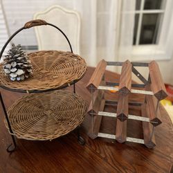Wooden Wine Rack And Dessert Tray
