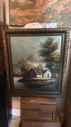 Vintage Signed Moreno Original Landscape Painting on Canvas – Ornate Frame