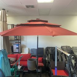 10 Feet Outdoor Triple Top Patio Umbrella with Solar Powered LED Lights