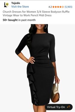 Yajedo Black Ruffle Bodycon Pencil Midi Dress