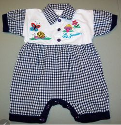 LeJardin Girls Size 1 Blue & White Checks Romper