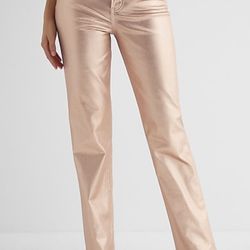 High Waisted Metallic Coated Modern Straight Pants 