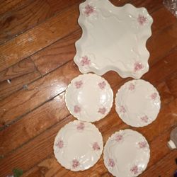 Ivory Porcelin With Raised Pink Porcelin Roses 5 Peice Set All For $35