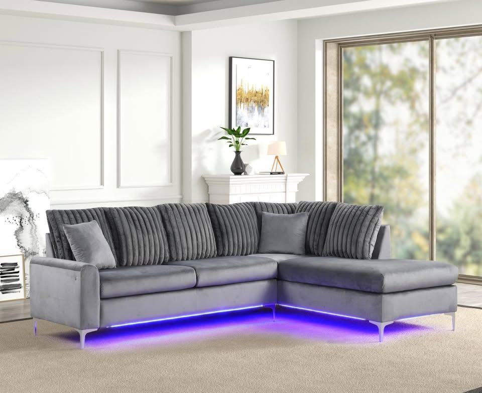 June Promotion Contemporary Design Large Sectional w/LED Light & Chrome Legs