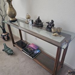 59 Inch Glass And Bamboo Console Table