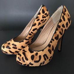 Steve Madden Hidden Platform Traise Heels Shoes Leopard Pony Hair Tan Brown 8M