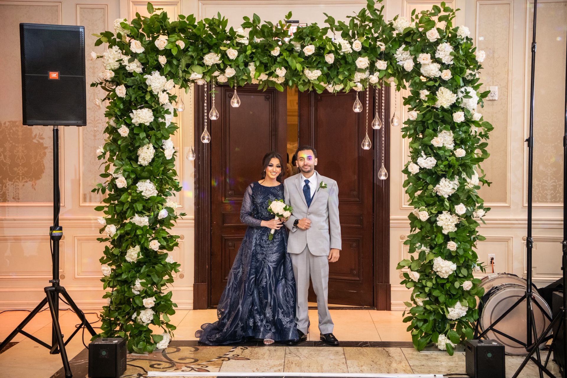 Elegant Navy Blue Maxi Dress With Non Detachable Skirt