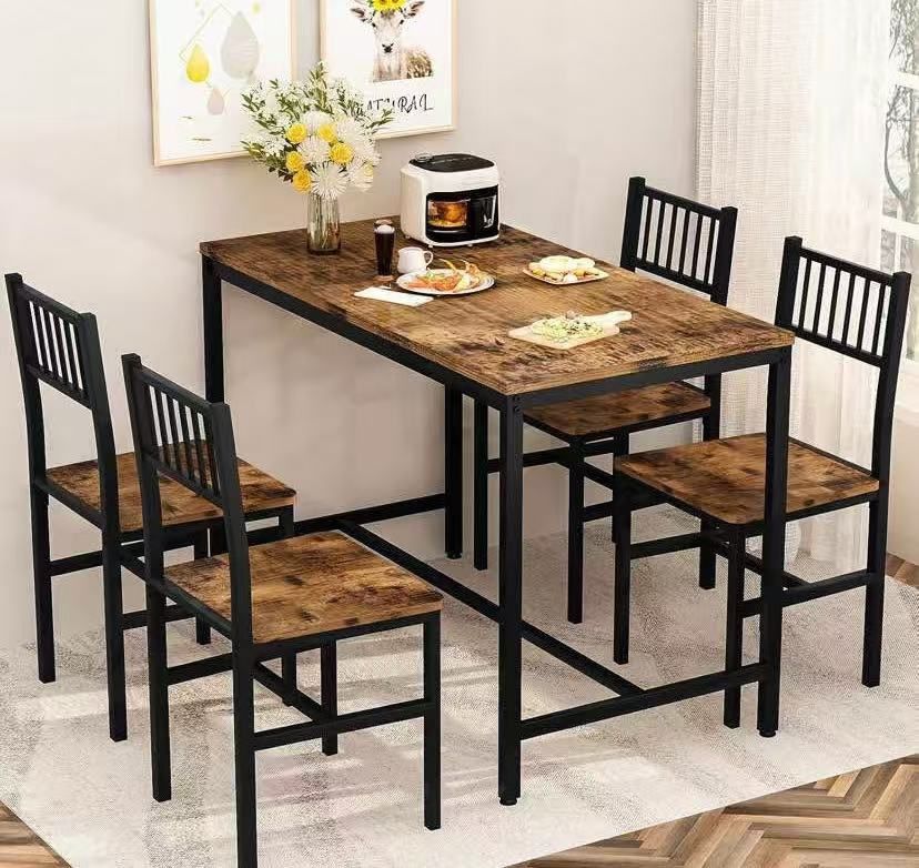 Kitchen Tables Set for 4, Rectangular Dining Room Table Set with Wood Top and 4 Chairs, 5 Pieces Dining Room Table Set for Small Space, Breakfast Nook