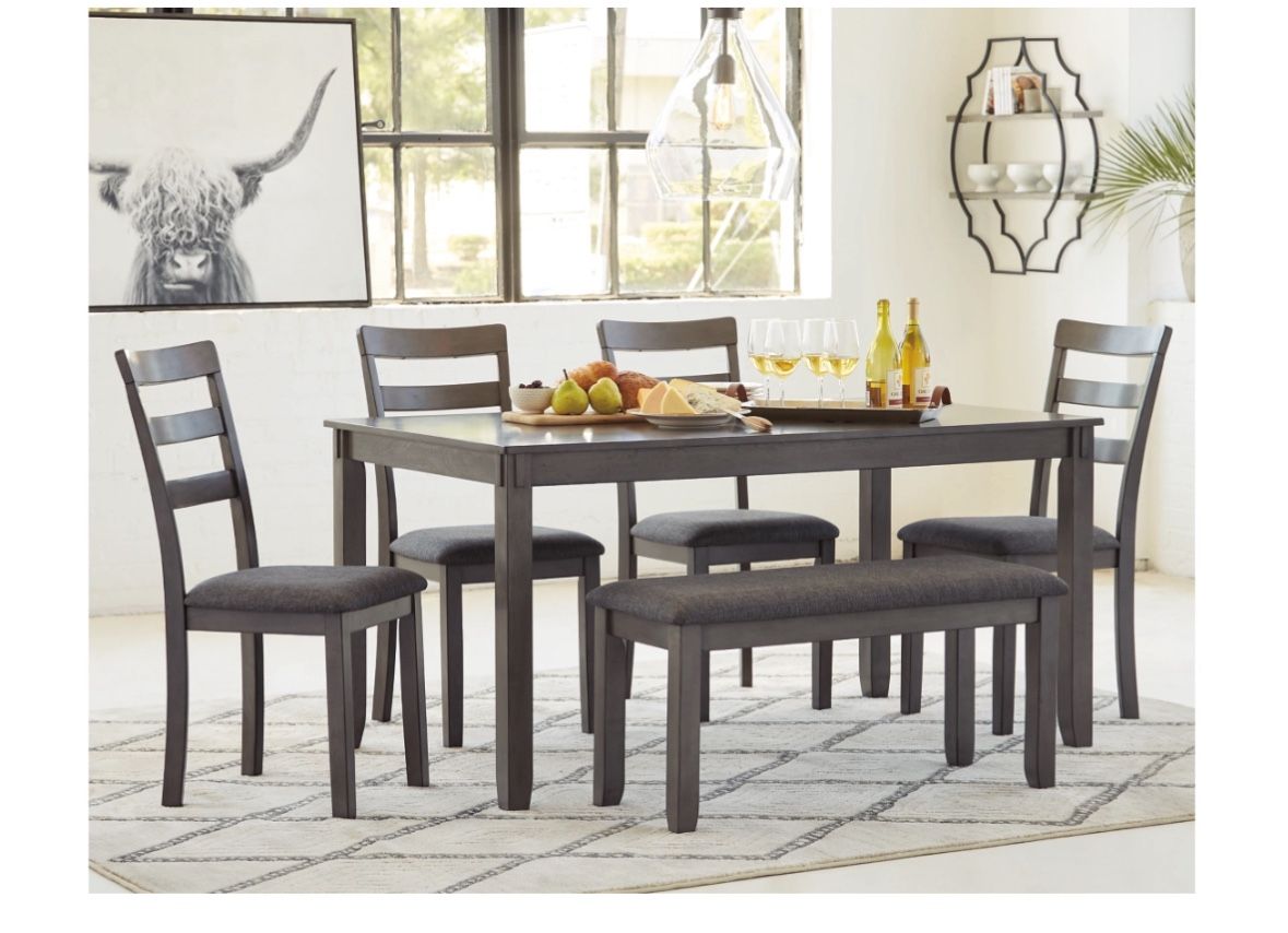 Dining Table and 4 Chairs and Bench Set