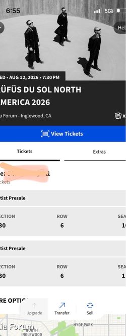 Rufus du sol 1 ticket Wednesday August 12th.