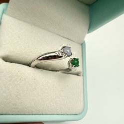 Double Jade Ring with Green and Purple Jade Sterling Silver