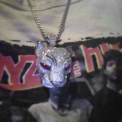 Solid .925 Diamond Encrusted Panther Head Pendant