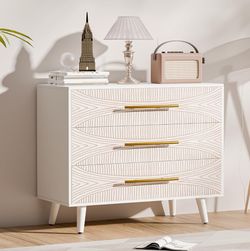 31.5" Wide White Nightstand, Tall Fluted Night Stand for Bedroom, Wood Large End Table Bedside Tables for Home and Office