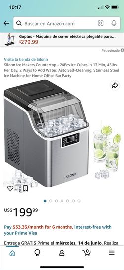 Silonn Ice Makers Countertop - 24Pcs Ice Cubes in 13 Min, 45lbs Per Day, 2  Ways to Add Water, Auto Self-Cleaning, Stainless Steel Ice Machine for Home