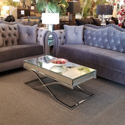 Brand New Gray Velvet Modern Sofa + Loveseat 2PCs Set