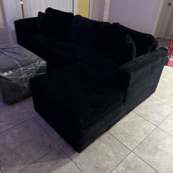 Brand New Black Corduroy Sectionals With Free Ottoman 