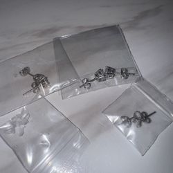 New Cubic Zirconia Stud Earrings Set - Multiple Sizes - Silver Tone - Elegant and Durable