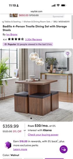 Badillo 4-Person Trestle Dining Set with Storage Stools