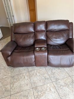 Leather love seat power recliner
