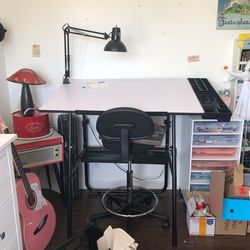 Drafting Table With Chair And Lamp