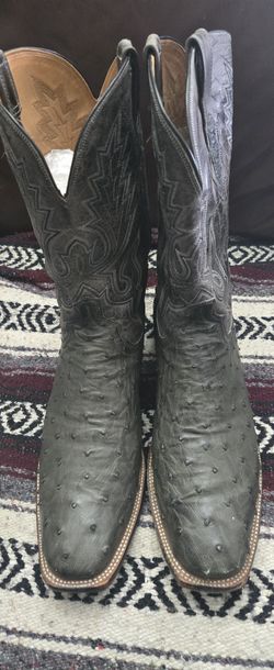 Lucchese Dark Gray Ostrich Western Boots 13D