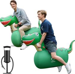 Inflatable Bouncy Dinosaur Toys 2 PCS with Hand Pump, Heavy Duty Giant Bouncy Pal, 220lbs Load Capacity, Ride On Bouncy Animal Hopper Toy, Indoor Outd