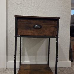 Industrial End Table with Fabric Drawer and Storage Shelf