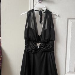 Black Satin Halter Neck Dress