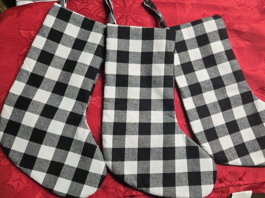(3) Buffalo Check Christmas Stockings