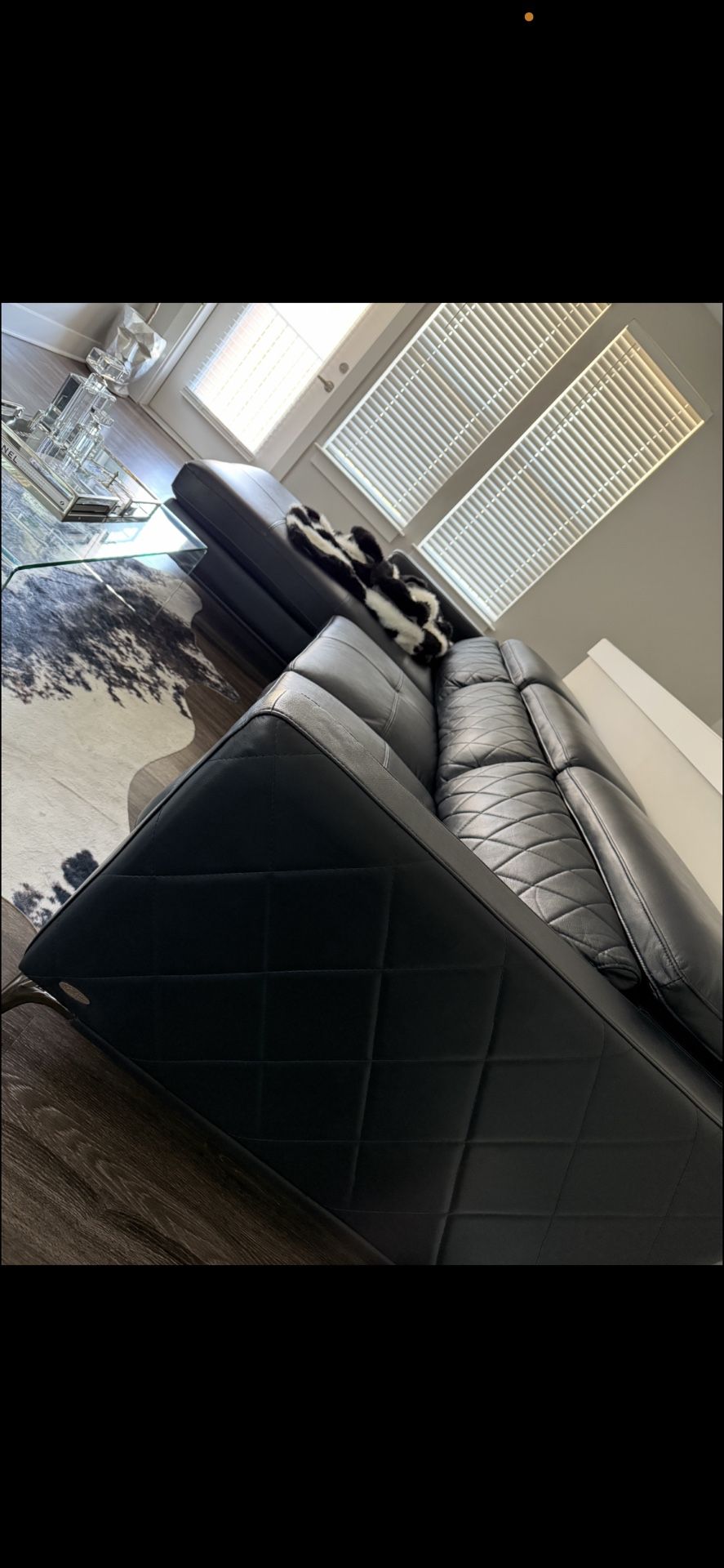 DARK BLUE LEATHER COUCH