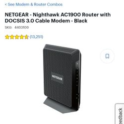 NETGEAR - Nighthawk AC1900 Router with DOCSIS 3.0 Cable Modem - Black

